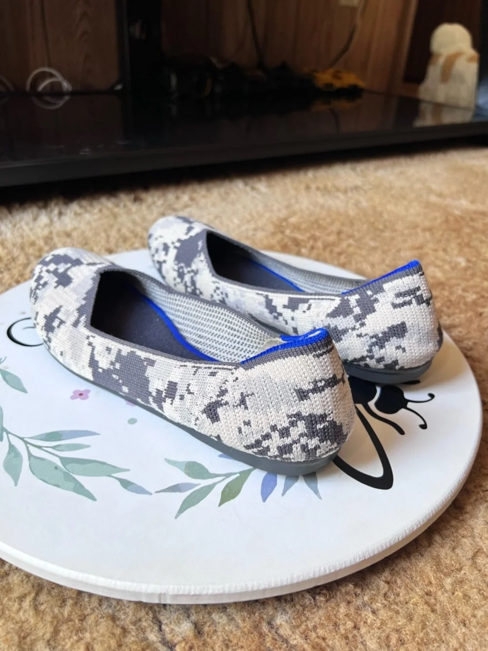 Rothy's Snake Print Flats with Blue Trim